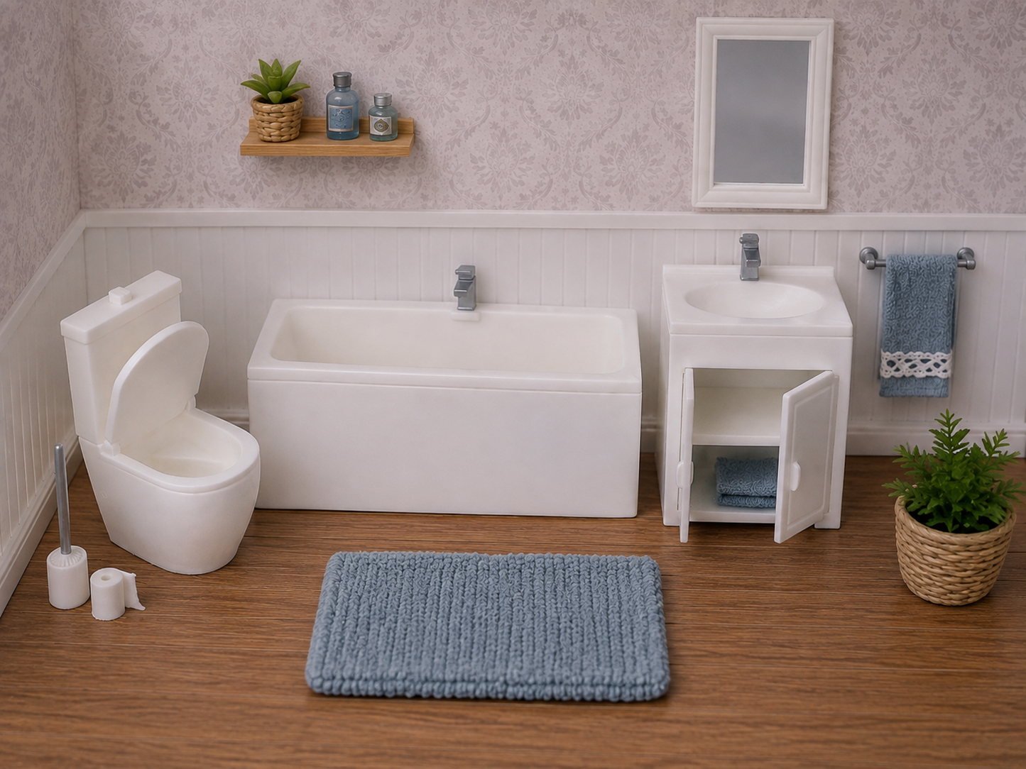 1:12 Scale Dolls House Miniature – Bathroom Set Including Toilet, Bath & Sink