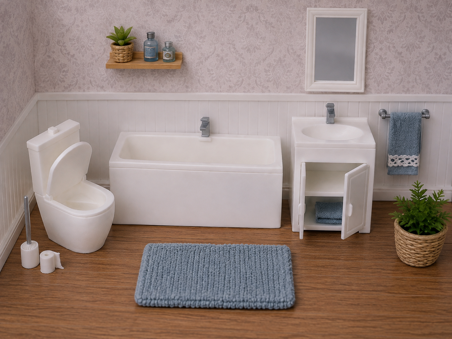 1:12 Scale Dolls House Miniature – Bathroom Set Including Toilet, Bath & Sink