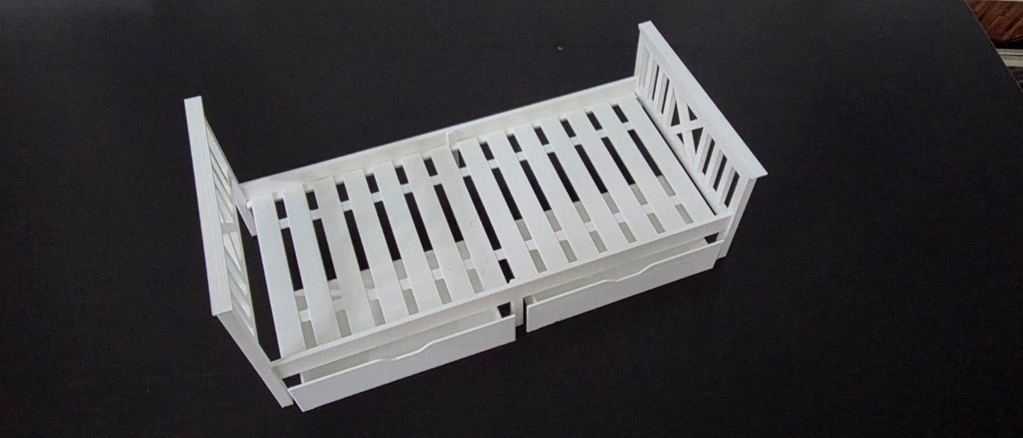1:12 Scale Dolls House Miniature - White Single Bed with Drawers - IKEA-Inspired