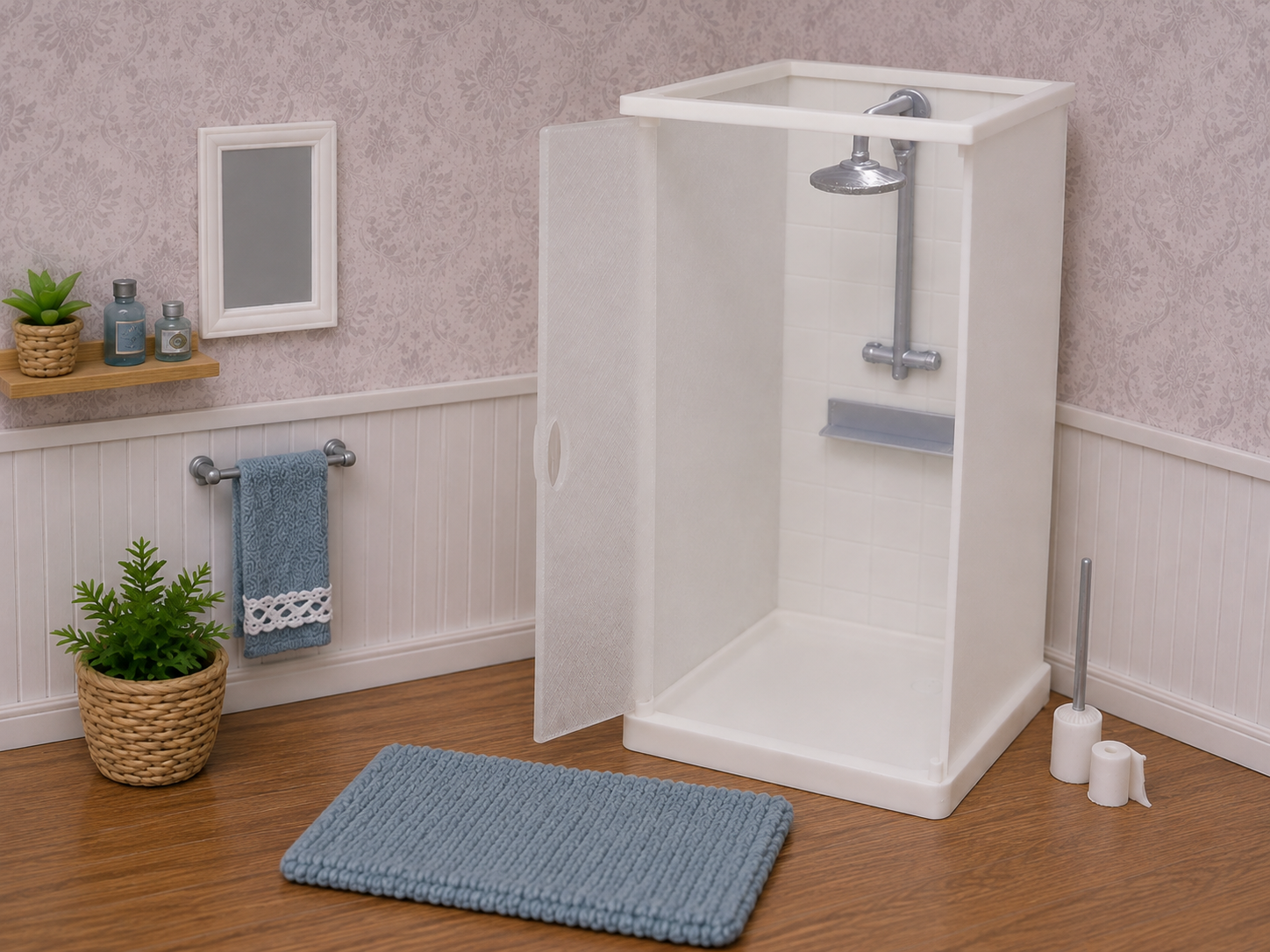 1:12 Scale Dolls House Miniature – Realistic Traditional Bathroom Cubicle Shower