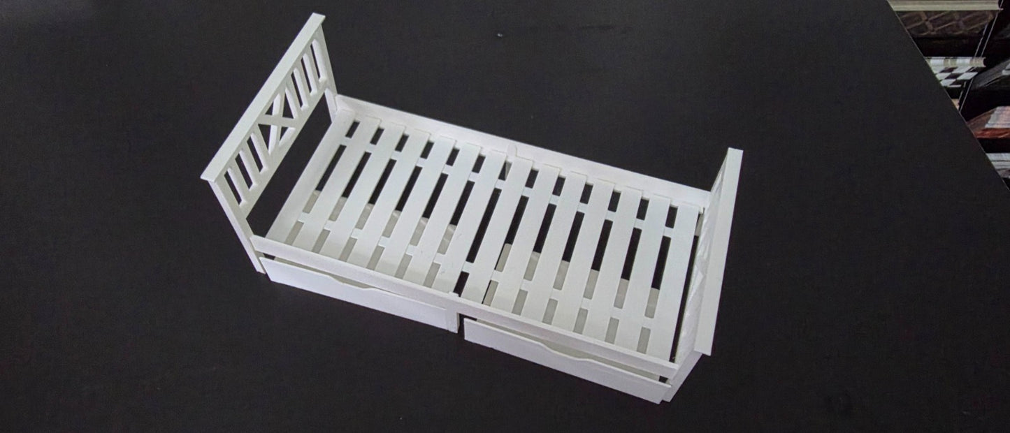 1:12 Scale Dolls House Miniature - White Single Bed with Drawers - IKEA-Inspired