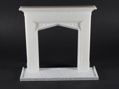 1:12 Scale Dolls House Miniature – Gothic Arch Fireplace & Marble Hearth