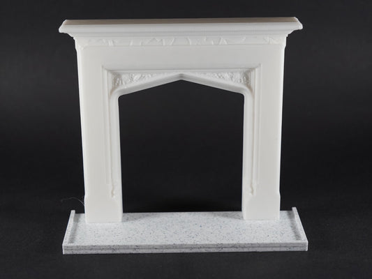 1:12 Scale Dolls House Miniature – Gothic Arch Fireplace & Marble Hearth