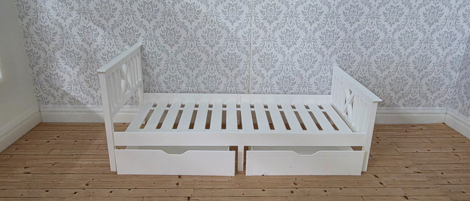 1:12 Scale Dolls House Miniature - White Single Bed with Drawers - IKEA-Inspired