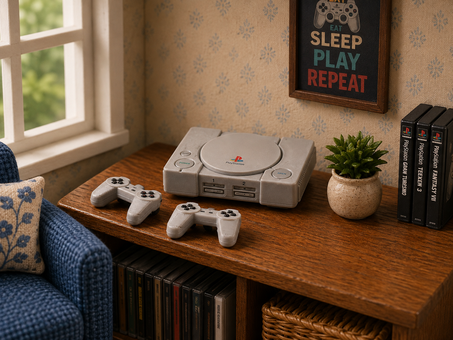 1:12 Scale Dolls House Miniature – Retro PlayStation Inspired Console