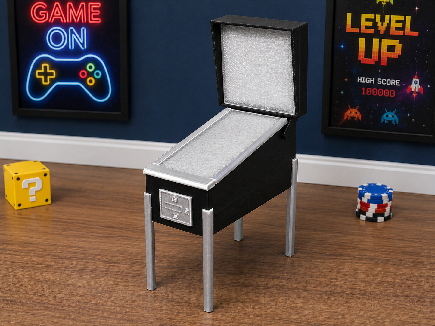 1:12 Scale Dolls House Miniature – Black & Silver Arcade Gaming Pinball Machine
