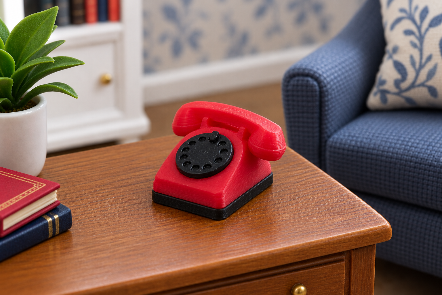 1:12 Scale Dolls House Miniature – Red Rotary Telephone
