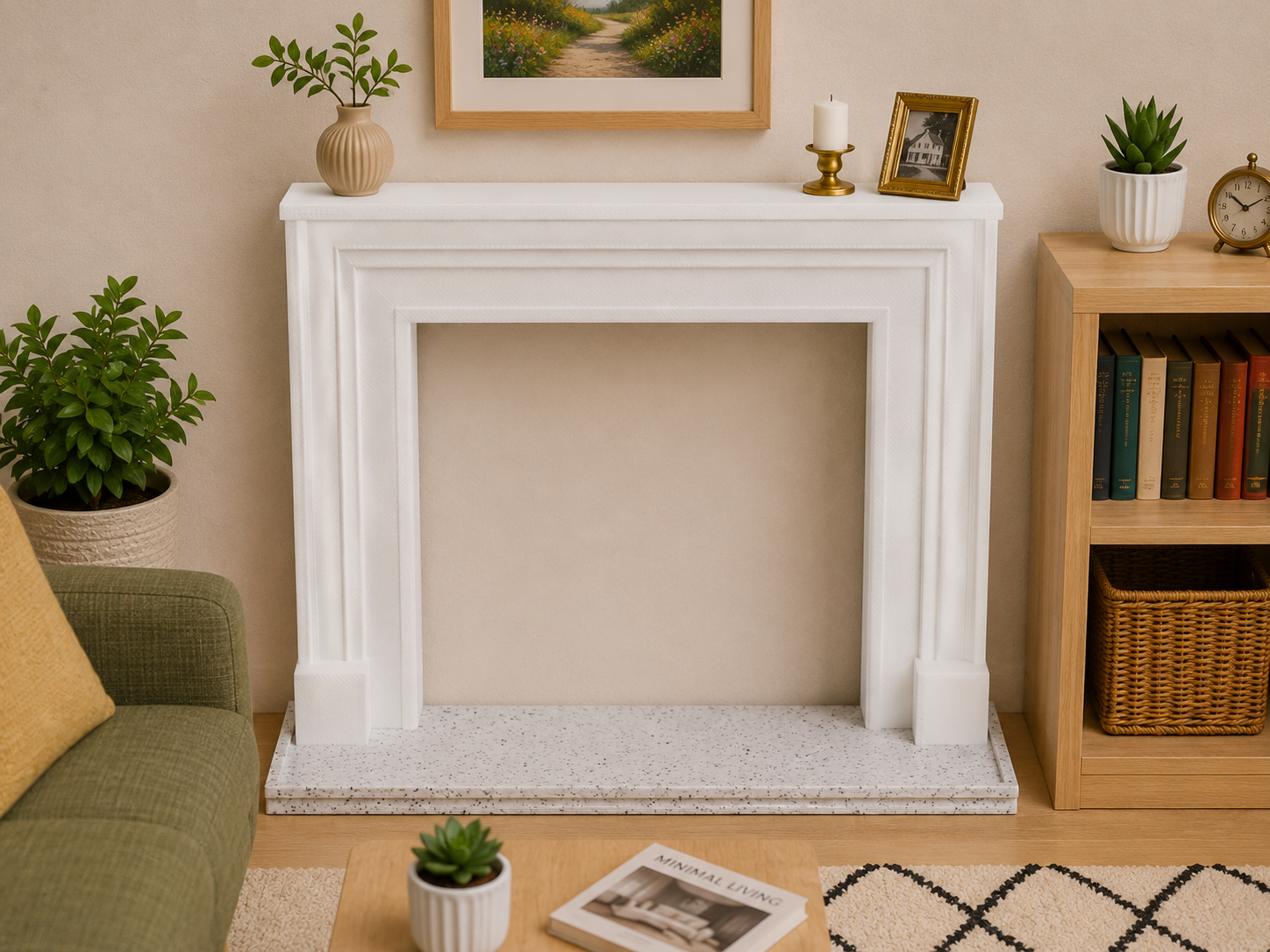 1:12 Scale Dolls House Miniature – Modern Contemporary Fireplace & Marble Hearth