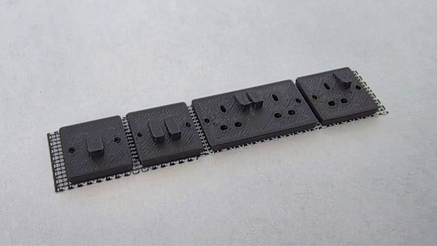 1:12 Scale Dolls House Miniature – Plug Sockets & Light Switches Pack. BLACK