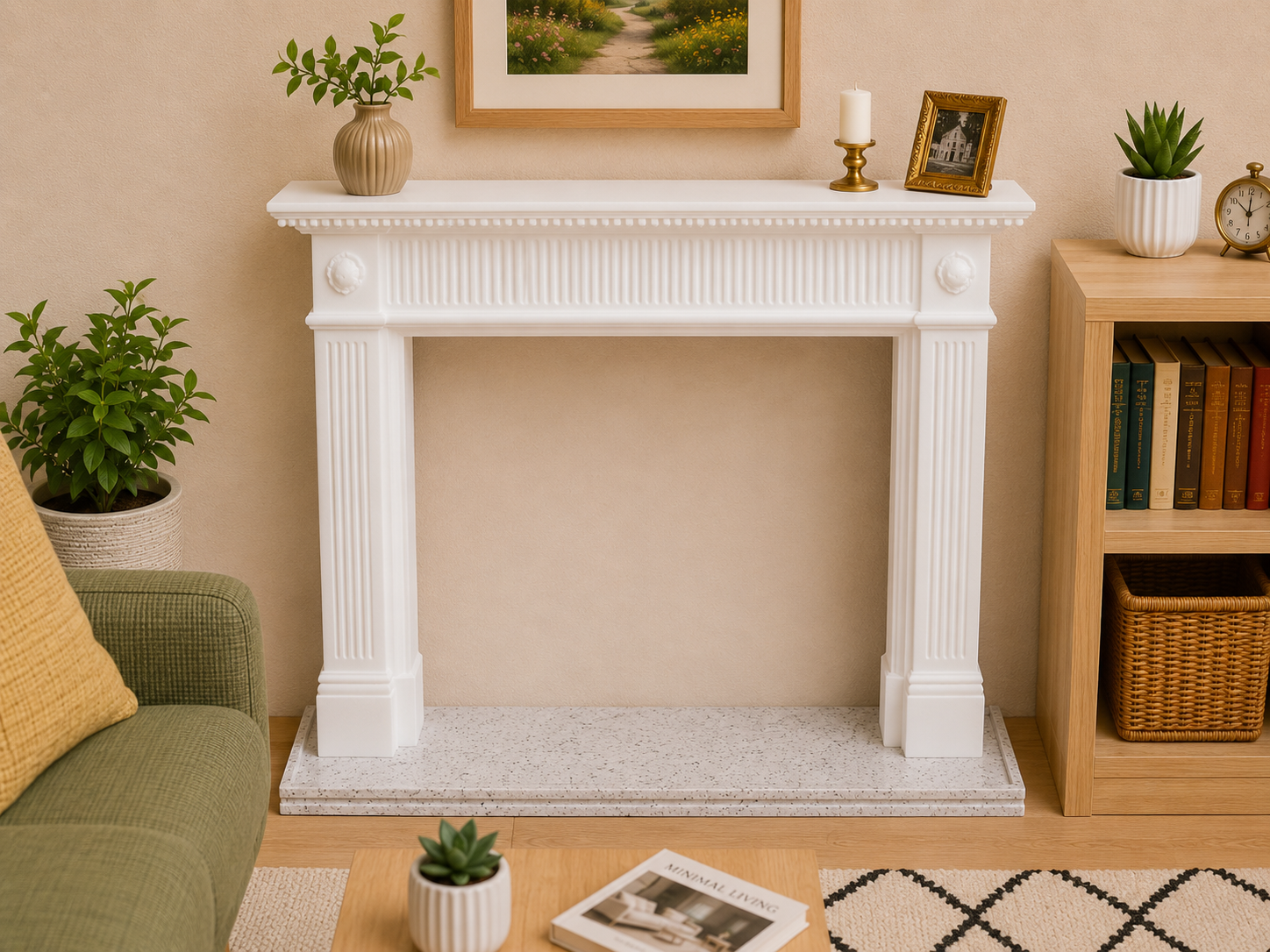 1:12 Scale Dolls House Miniature – Georgian Reeded Fireplace & Marble Hearth