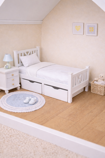 1:12 Scale Dolls House Miniature - White Single Bed with Drawers - IKEA-Inspired