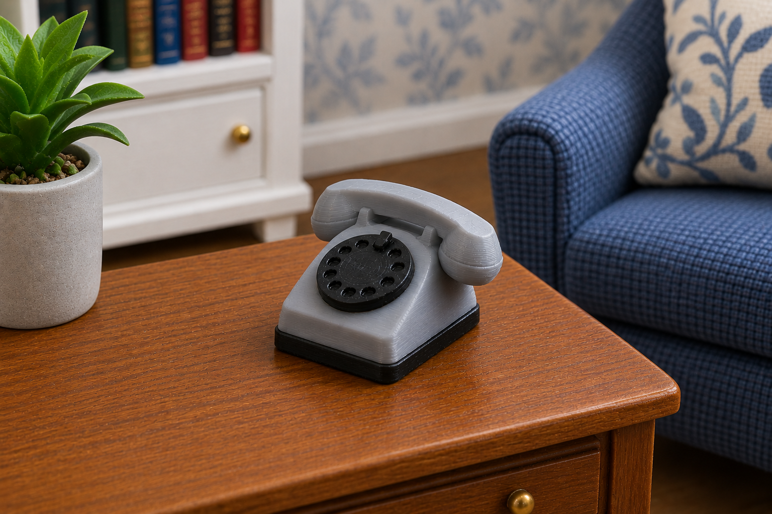 1:12 Scale Dolls House Miniature – Grey Rotary Telephone