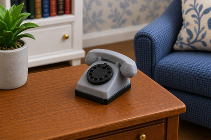 1:12 Scale Dolls House Miniature – Grey Rotary Telephone