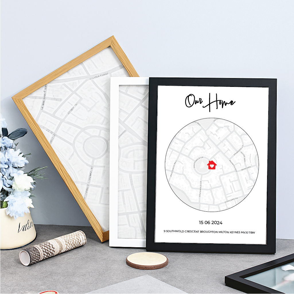 Personalised Couples Framed Map – Custom Home Location Gift Wedding Anniversary