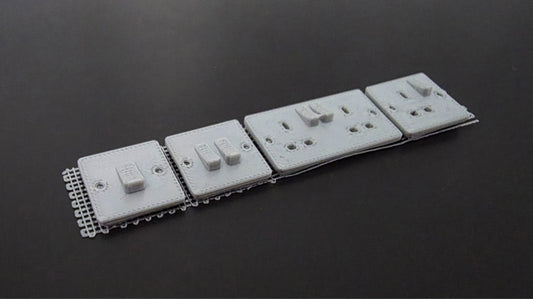 1:12 Scale Dolls House Miniature – Plug Sockets & Light Switches Pack. SILVER