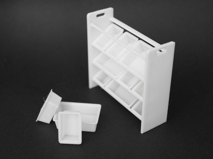1:12 Scale Dolls House Miniature – Toybox/Organiser with 12 Removeable Tubs