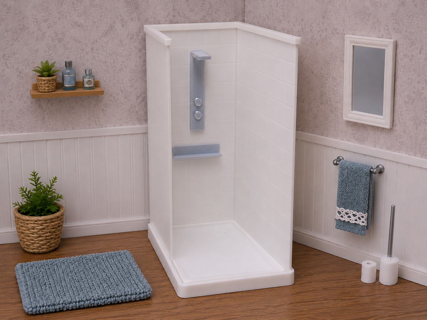 1:12 Scale Dolls House Miniature – Realistic Modern Bathroom Walk-In Shower