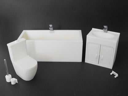 1:12 Scale Dolls House Miniature – Bathroom Set Including Toilet, Bath & Sink