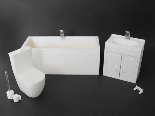 1:12 Scale Dolls House Miniature – Bathroom Set Including Toilet, Bath & Sink