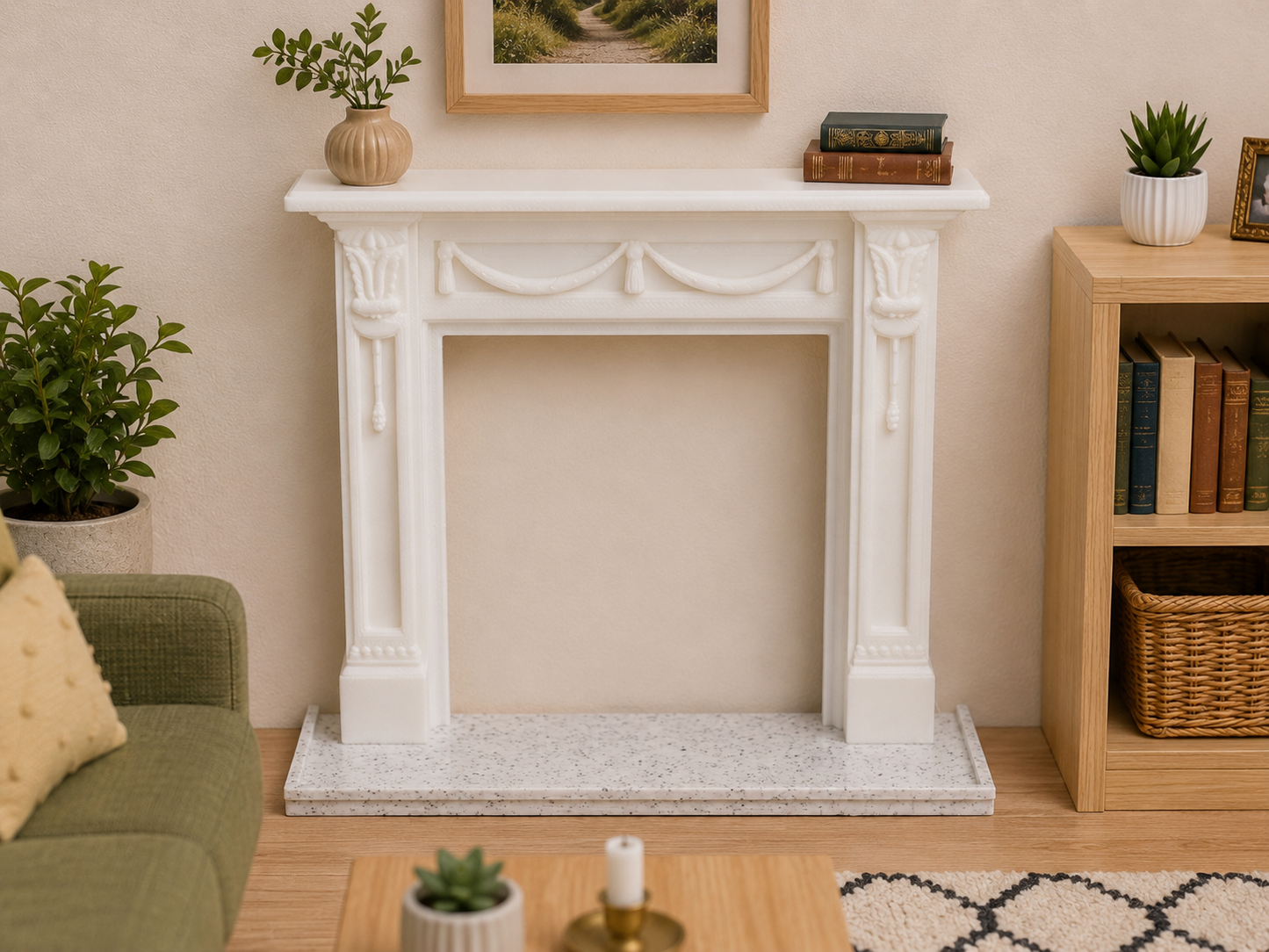 1:12 Scale Dolls House Miniature – Regency Garland Fireplace & Marble Hearth