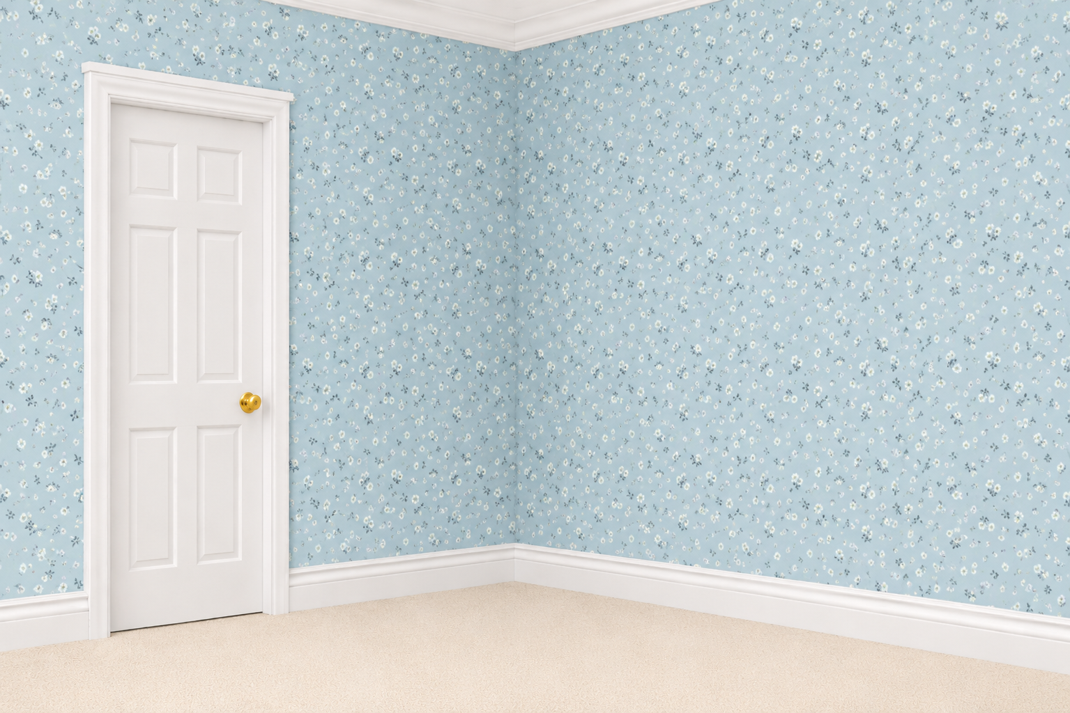 1:12 Scale Dolls House Miniature – Blue Floral Wallpaper Sheets x2