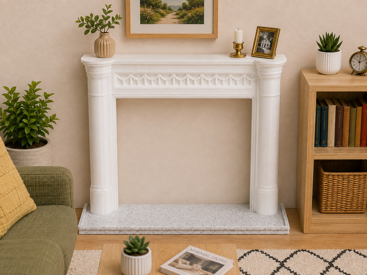 1:12 Scale Dolls House Miniature – Victorian Draped Fireplace & Marble Hearth