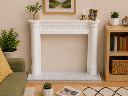1:12 Scale Dolls House Miniature – Victorian Draped Fireplace & Marble Hearth
