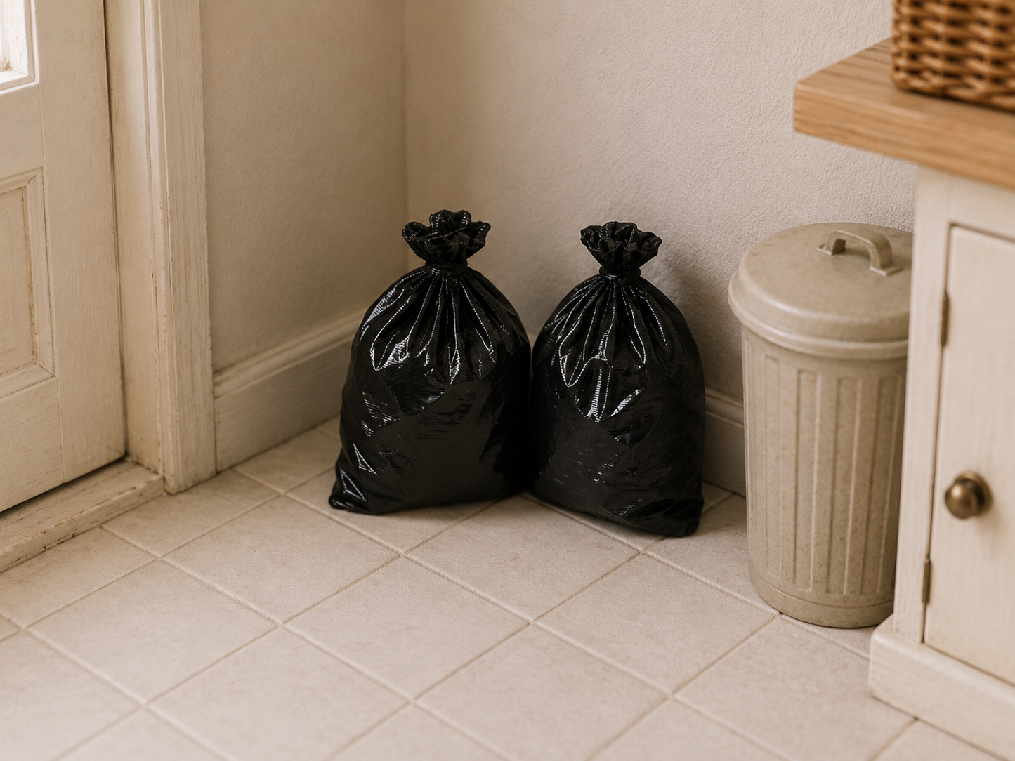 1:12 Scale Dolls House Miniature – Pair of Realistic Looking Rubbish Bin Bags