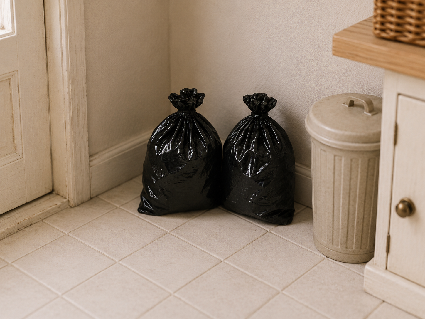 1:12 Scale Dolls House Miniature – Pair of Realistic Looking Rubbish Bin Bags