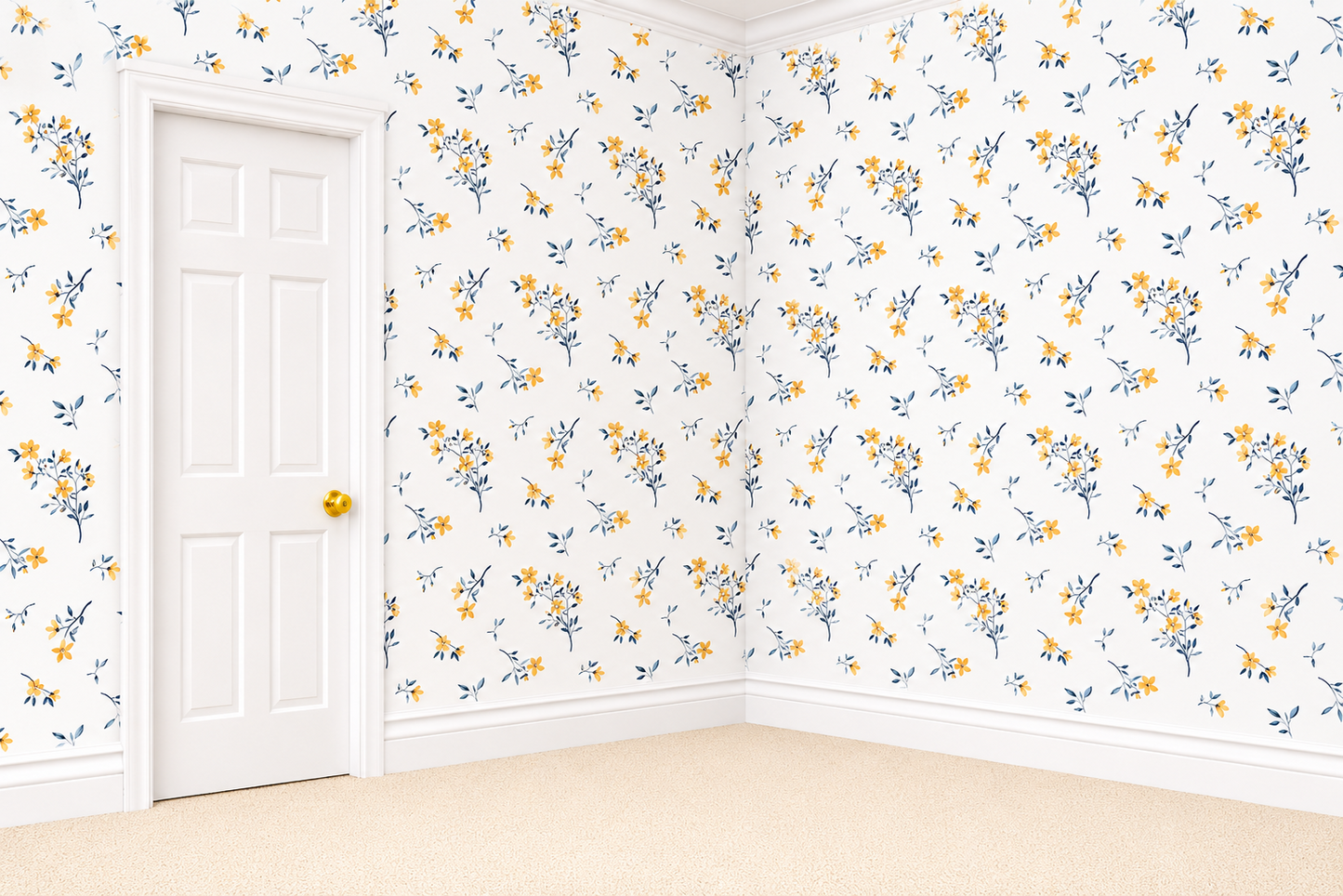 1:12 Scale Dolls House Miniature – Blue & Yellow Floral Wallpaper Sheets x2