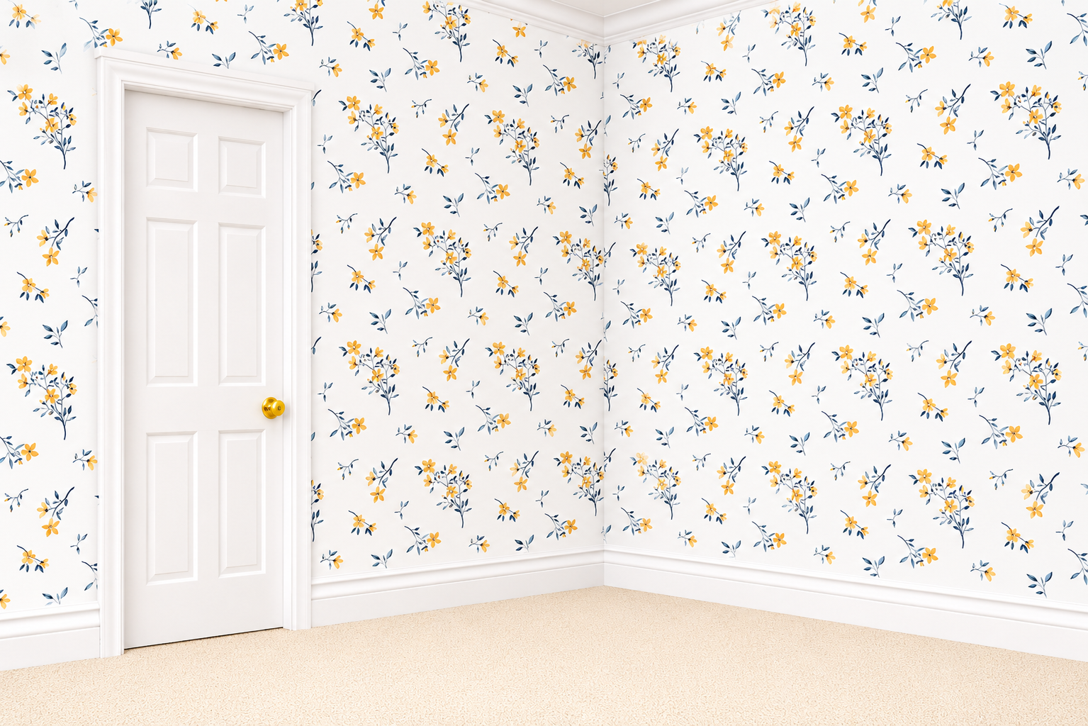 1:12 Scale Dolls House Miniature – Blue & Yellow Floral Wallpaper Sheets x2