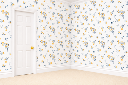 1:12 Scale Dolls House Miniature – Blue & Yellow Floral Wallpaper Sheets x2