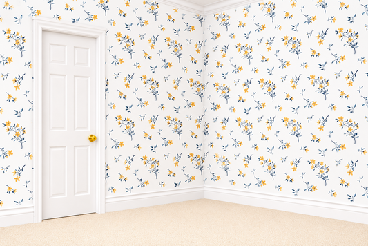 1:12 Scale Dolls House Miniature – Blue & Yellow Floral Wallpaper Sheets x2