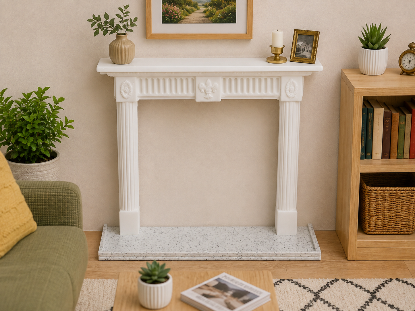 1:12 Scale Dolls House Miniature – Georgian Fleur Fireplace & Marble Hearth
