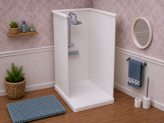 1:12 Scale Dolls House Miniature – Realistic Traditional Bathroom Walk-In Shower