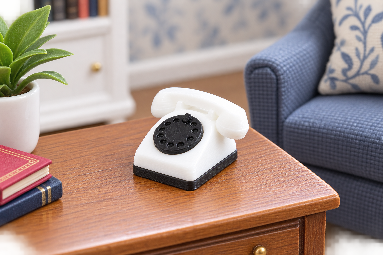 1:12 Scale Dolls House Miniature – White Rotary Telephone