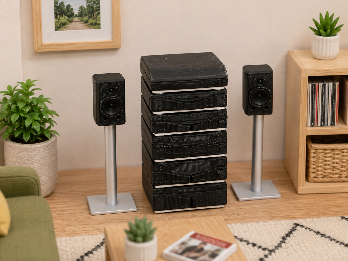 1:12 Scale Dolls House Miniature – Separates Hi-Fi System with Speakers & Stands