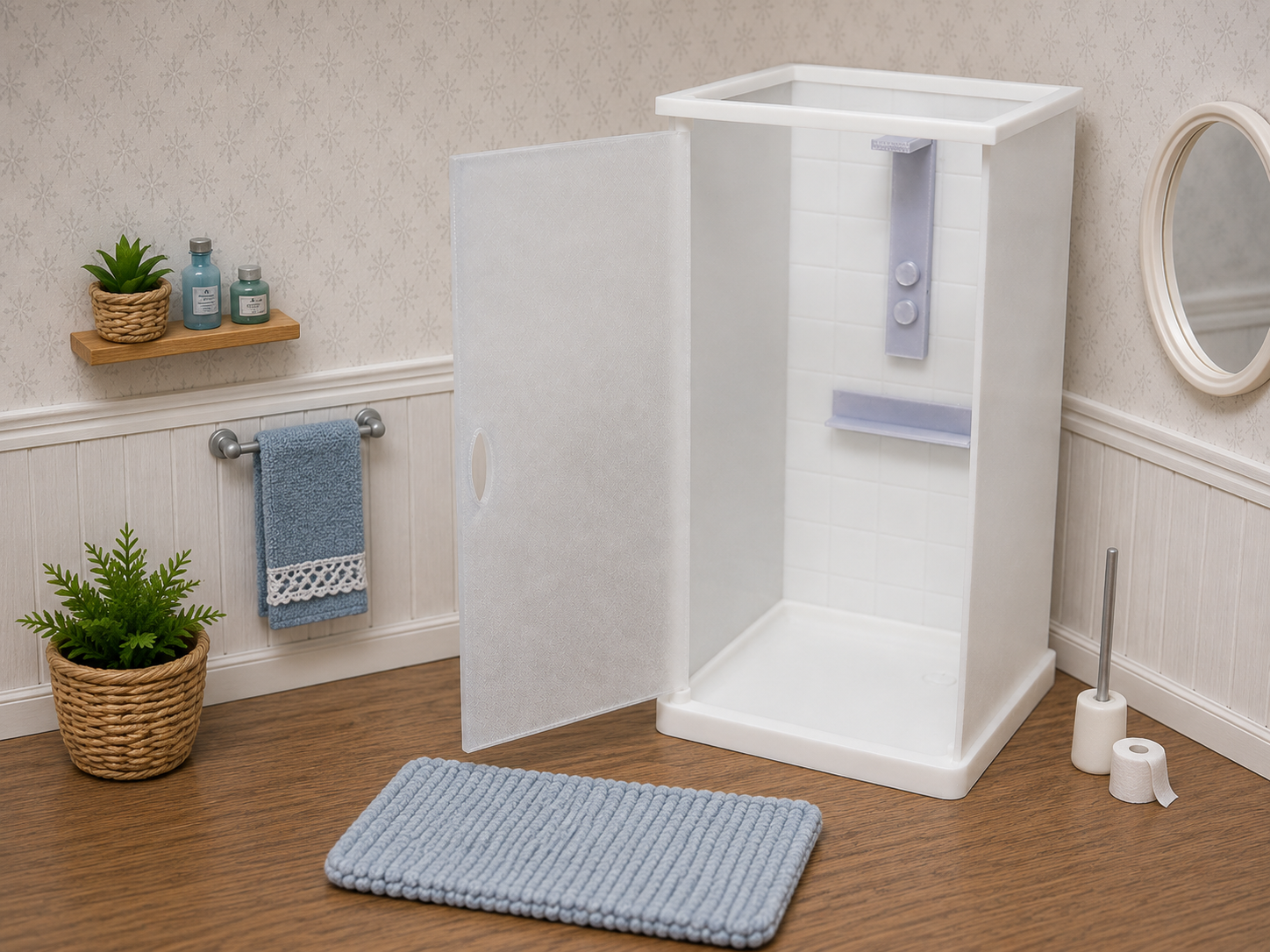1:12 Scale Dolls House Miniature – Realistic Modern Bathroom Cubicle Shower