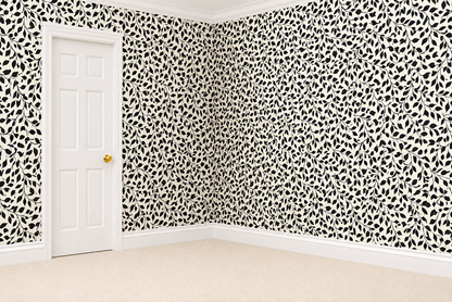 1:12 Scale Dolls House Miniature – Black & Cream Leaf Wallpaper Sheets x2