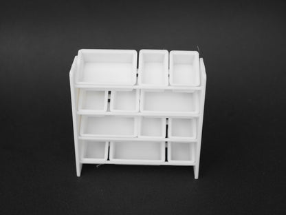 1:12 Scale Dolls House Miniature – Toybox/Organiser with 12 Removeable Tubs