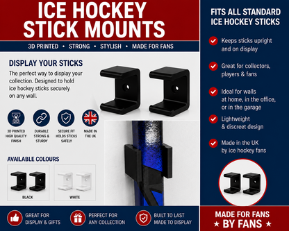 Ice Hockey Stick Holder / Mount / Hanger (Set of 2 Wall Brackets)