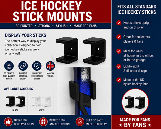 Ice Hockey Stick Holder / Mount / Hanger (Set of 2 Wall Brackets)